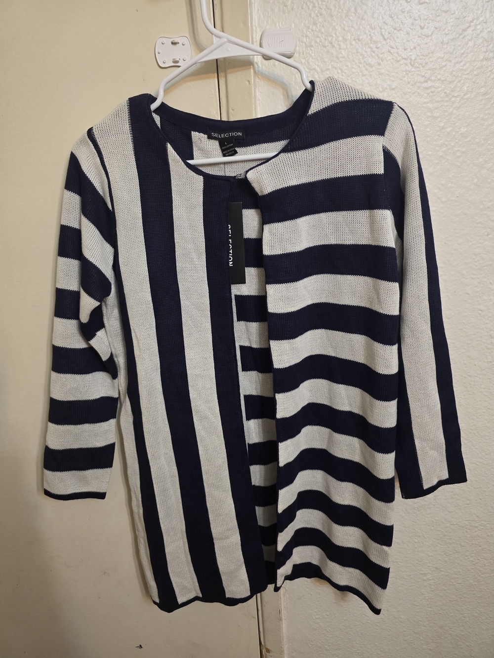 KS Selection Navy and White Striped Open Cardigan